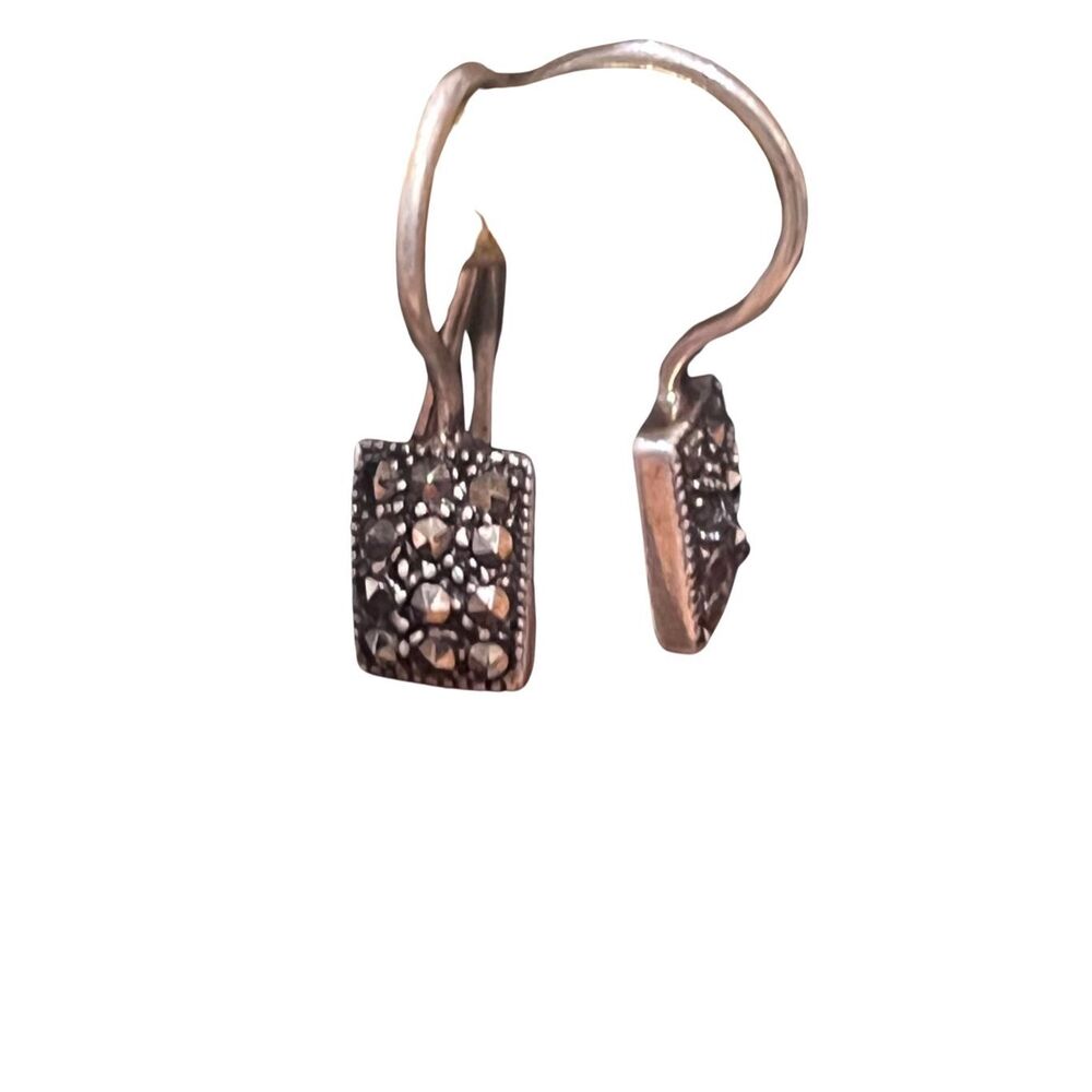 Sterling Silver Marcasite Rectangular Frenchwire … - image 3